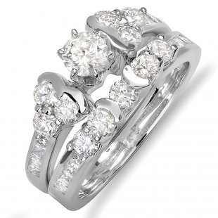 1.25 Carat (ctw) 14k White Gold Round Cut Diamond Ladies Bridal Engagement Ring Set 1 1/4 CT