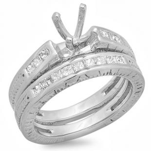 0.60 Carat (ctw) 14K White Gold Princess Cut Diamond Ladies Bridal Semi Mount Engagement Ring With Matching Band Set (No Center Stone)