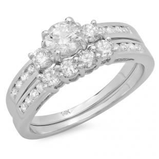 1.15 Carat (ctw) 14k White Gold Round Diamond Ladies Bridal Engagement Ring Matching Band Set
