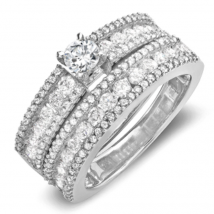 1.75 Carat (ctw) 14k White Gold Round Diamond Ladies Bridal Engagement Ring Set