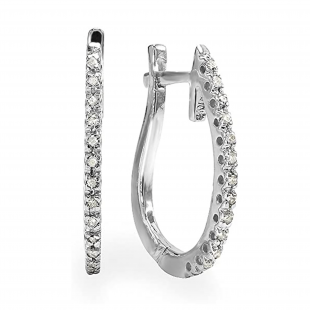 IGI CERTIFIED Round White Diamond Hoop Earrings (0.15 ctw, Color I-J, Clarity I1-I2) 14K White Gold