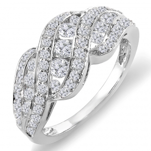 1.00 Carat (ctw) 14K White Gold Round Diamond Ladies Cocktail Right Hand Ring 1 CT