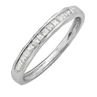 IGI CERTIFIED 0.25 Carat (ctw) 14K White Gold Princess Cut Diamond Ladies Stackable Anniversary Wedding Band 1/4 CT