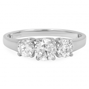 1.00 Carat (ctw) 14k White Gold Round Cut Diamond Ladies Bridal Engagement Three Stone Ring