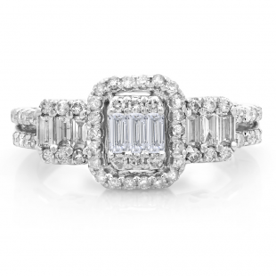 0.80 Carat (ctw) 14k White Gold Round & Baguette Diamond Ladies Bridal Ring 3/4 CT