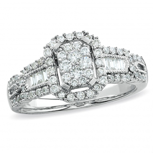 1.00 Carat (ctw) 14k White Gold Brilliant Round & Baguette Cut Diamond Ladies Engagement Bridal Ring