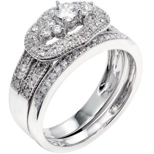 DGLA Certified 0.75 Carat (ctw) Round Diamond Ladies Bridal Engagement Ring Set 14K White Gold
