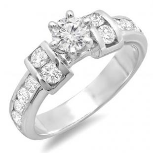 1.75 Carat (ctw) 14K White Gold Round Diamond Ladies Bridal Engagement Ring 1 3/4 CT