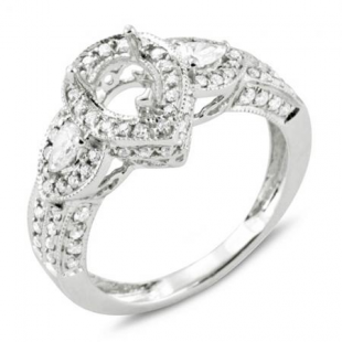 1.00 Carat (ctw) 14K White Gold Round & Pear Diamond Semi Mount Pear Diamond For Center Engagement Bridal Ring (No Center Stone)