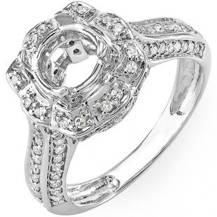 0.55 Carat (ctw) 14K White Gold Round Cut Diamond Cluster Semi Mount Ladies Engagement Bridal Ring (No Center Stone) 1/2 CT