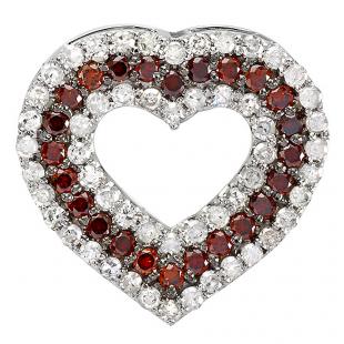 0.95 Carat (ctw) Round Red & White Diamond Ladies Layered Open Heart Pendant 1 CT 10K White Gold