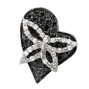 0.55 Carat (ctw) 10k White Gold Round Black and White Diamond Ladies Heart Pendant