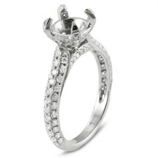1.05 Carat (ctw) 18K White Gold Round Diamond Semi Mount Round Diamond For Center Engagement Ring (No Center Stone)