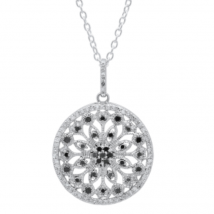 0.50 Carat (ctw) White Gold Round Diamond Fancy Antique Look Circle Ladies Pendant 1/2 CT