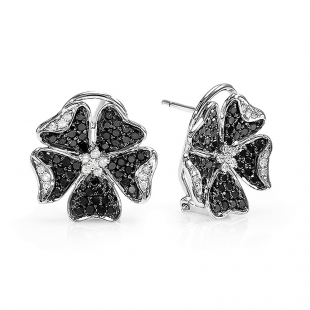 1.25 Carat (ctw) 14k White Gold Black & White Round Diamond Ladies Cluster Flower Stud Earrings 1 1/4 CT