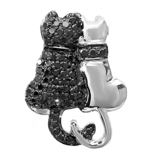 0.50 Carat (ctw) Sterling Silver Round Black Diamond Double Cat Pendant 1/2 CT