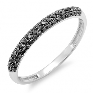 0.25 Carat (ctw) 10k White Gold Round Black Diamond Ladies Pave Anniversary Wedding Band Stackable Ring 1/4 CT