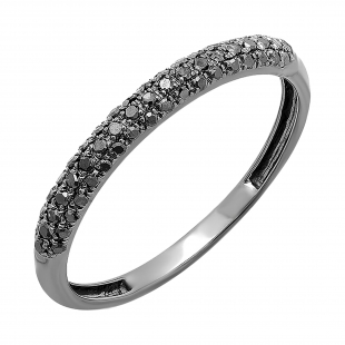 0.25 Carat (ctw) Black Rhodium Plated 14K White Gold Round Black Diamond Ladies Pave Anniversary Wedding Band Stackable Ring 1/4 CT