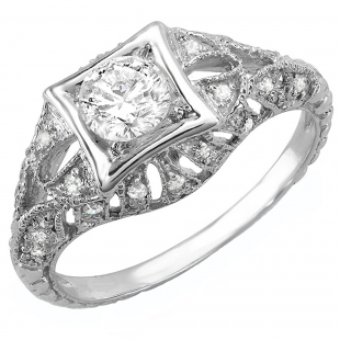 0.33 Carat (Ctw) 14k White Gold Round White Diamond Semi-mount Engagement Antique Ring 1/3 CT (No Center Stone)