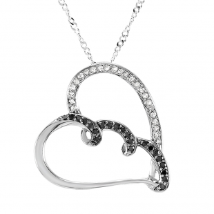 0.30 Carat (ctw) Sterling Silver Real Black & White Diamonds Heart Ladies Pendant