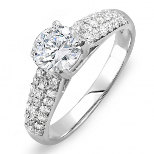 1.22 Carat (ctw) 14K White Gold Round Diamond Pave set Bridal Engagement Ring 0.72 CT center included