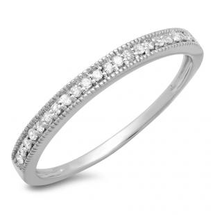 0.18 Carat (ctw) 18k White Gold Round Diamond Ladies Milgrain Anniversary Wedding Stackable Band