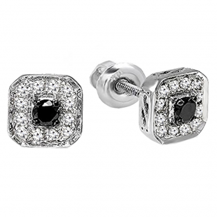 0.50 Carat (ctw) Sterling Silver Ladies Round Black and White Diamond Stud Earrings