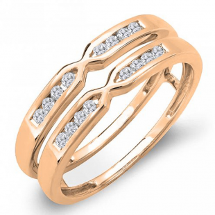 0.25 Carat (ctw) 18k Rose Gold Round Diamond Ladies Anniversary Wedding Band Guard Double Ring 1/4 CT