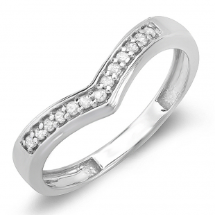 0.15 Carat (ctw) Sterling Silver White Round Real Diamond Wedding Stackable Band Anniversary Guard Chevron Ring