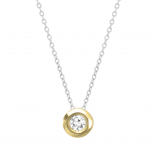0.05 Carat (ctw) 10k Yellow Gold Round Diamond Bezel Solitaire Small Ladies Pendant 1/20 CT 18 INCH chain