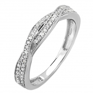 0.25 Carat (ctw) 10K White Gold Round Diamond Anniversary Wedding Band Swirl Matching Ring 1/4 CT