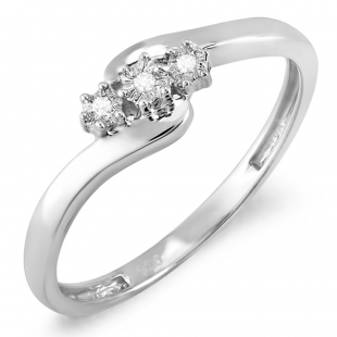 0.05 Carat (ctw) Sterling Silver Round Cut Diamond Ladies Bridal Engagement Swirl Promise Three Stone Ring 1/20 CT