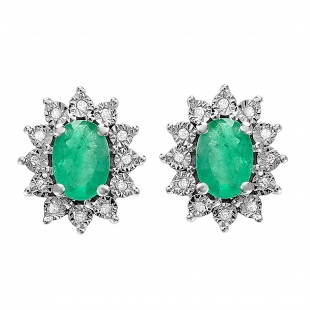 2.00 Carat (ctw) Kate Middleton Diana Replica White Gold Real Round Diamond With Real Oval Green Emerald Matching Ladies Earrings