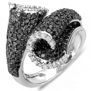 3.50 Carat (ctw) 10k White Gold White & Black Round Diamond Ladies Cocktail Right Hand Ring