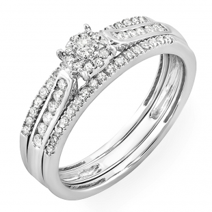 0.40 Carat (ctw) 14k White Gold Round Diamond Ladies Bridal Engagement Ring Set