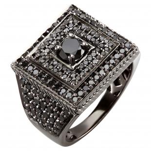 2.80 Carat (ctw) Black Rhodium Plated 10K White Gold Round Black Diamond Mens Ring