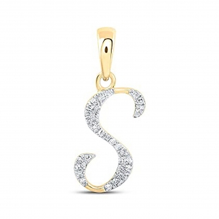 10kt Yellow Gold Womens Round Diamond S Initial Letter Pendant 1/12 Cttw