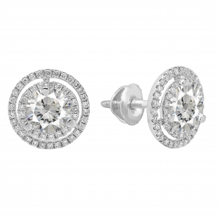 14K White Gold 6 MM Each Round Lab Created White Sapphire & White Diamond Ladies Stud Earrings