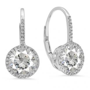10K White Gold 7 MM Each Round Lab Created White Sapphire & White Diamond Ladies Hoop Earrings