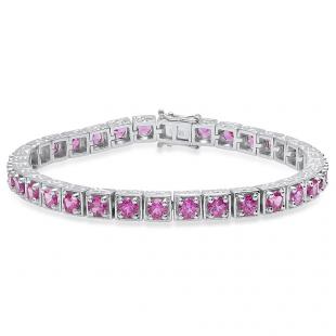 Sterling Silver 4 MM Each Round Lab Created Pink Topaz Ladies Tennis Bracelet