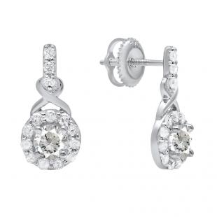 Sterling Silver 4 MM Each Round Lab Created White Sapphire & Diamond Ladies Swirl Drop Earrings