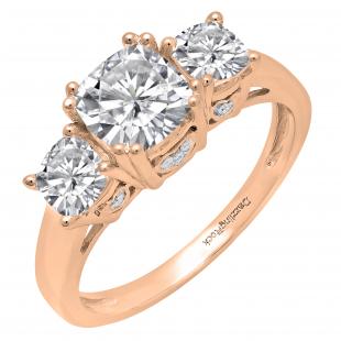 14K Rose Gold 6 MM Cushion Lab Created White Sapphire & Round Diamond Bridal Engagement Ring