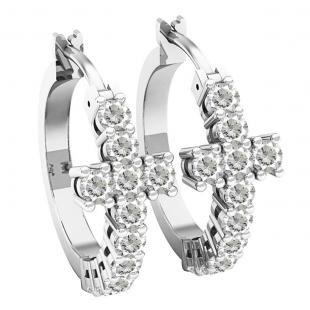 Sterling Silver Each Lab Created Round White Sapphire Ladies Hoop Earrings
