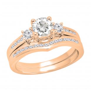 10K Rose Gold 5.5 MM Round Lab Created White Sapphire & Diamond Ladies Bridal Ring Set