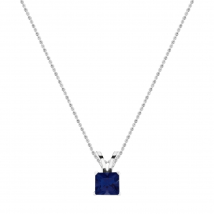 5 mm Princess Lab Created Blue Sapphire Ladies Solitaire Pendant 14K White Gold