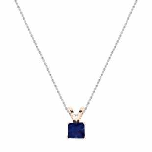 5 mm Princess Lab Created Blue Sapphire Ladies Solitaire Pendant 18K Rose Gold