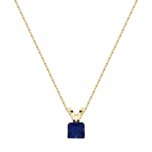 5 mm Princess Lab Created Blue Sapphire Ladies Solitaire Pendant 18K Yellow Gold