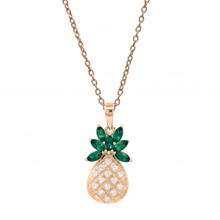 4X2 mm Marquise Lab Created Emerald & Round White Diamond Ladies Pineapple Pendant, 18K Rose Gold