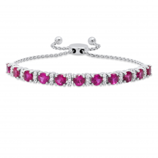 5 MM Each Lab Created Round Ruby & White Sapphire Ladies Bolo Bracelet Sterling Silver