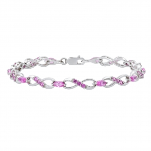 6X4 mm Marquise & Round Lab Created Pink Sapphire Ladies Infinity Bracelet Sterling Silver